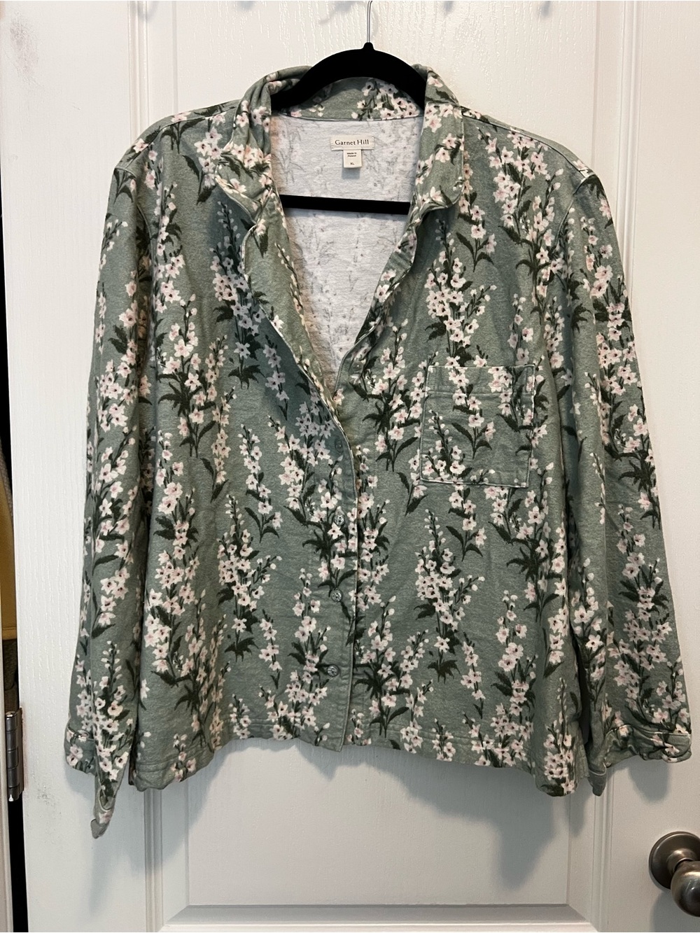 Garnet Hill Sage Green Floral Satin Pajama Set - Picture 4 of 12